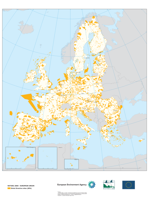 Représentation cartographique des sites Natura 2000 Directive Oiseaux - European Environment Agency 2020